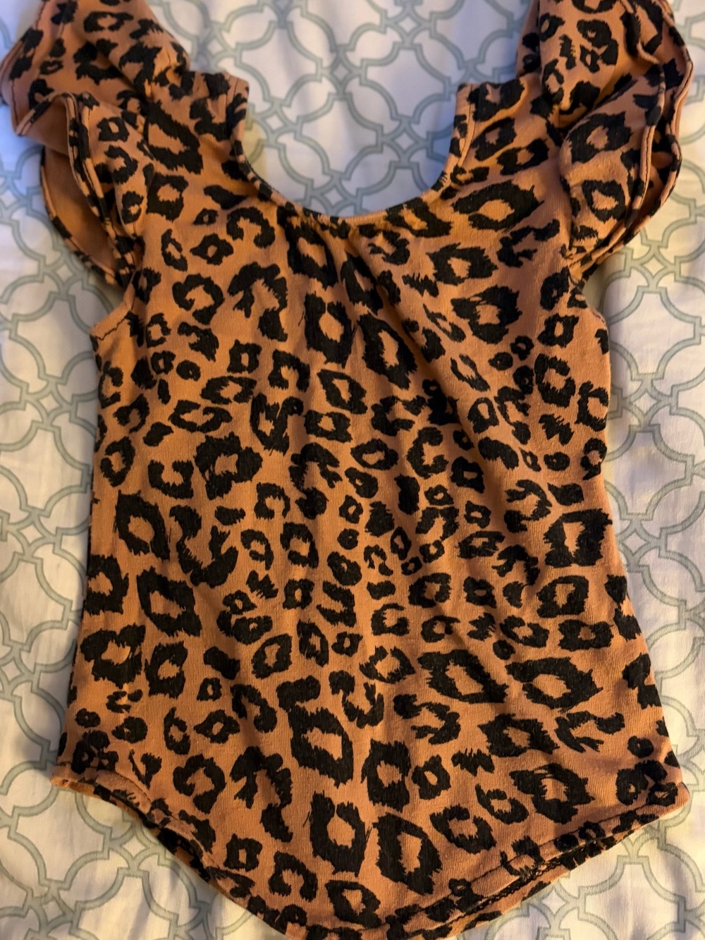 Leopard Print Ruffle-Sleeve Baby Bodysuit - Brown/Black